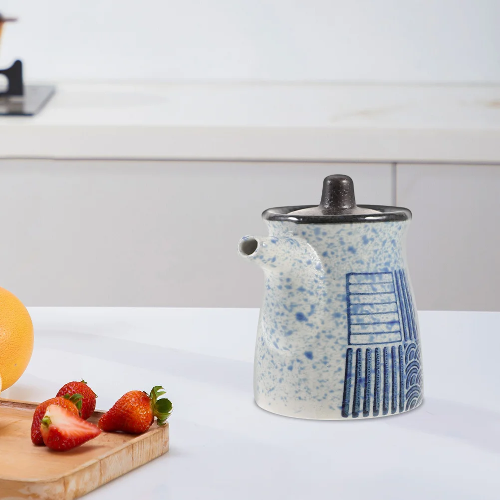 

2Pcs Premium Ceramic Condiment Bottle Japanese Style Oil Vinegar Dispenser Easy Clean Heat Resistant Kitchen Cooking Supplies