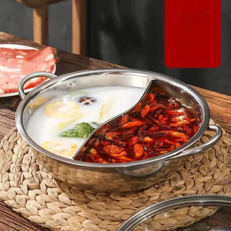 إناء/ قدر التعريفي طباخ الصينية فوندو عموم 304 الفولاذ المقاوم للصدأ هوتبوت مع غطاء موقد غاز أواني الطبخ لتجهيزات المطابخ المطبخ #6