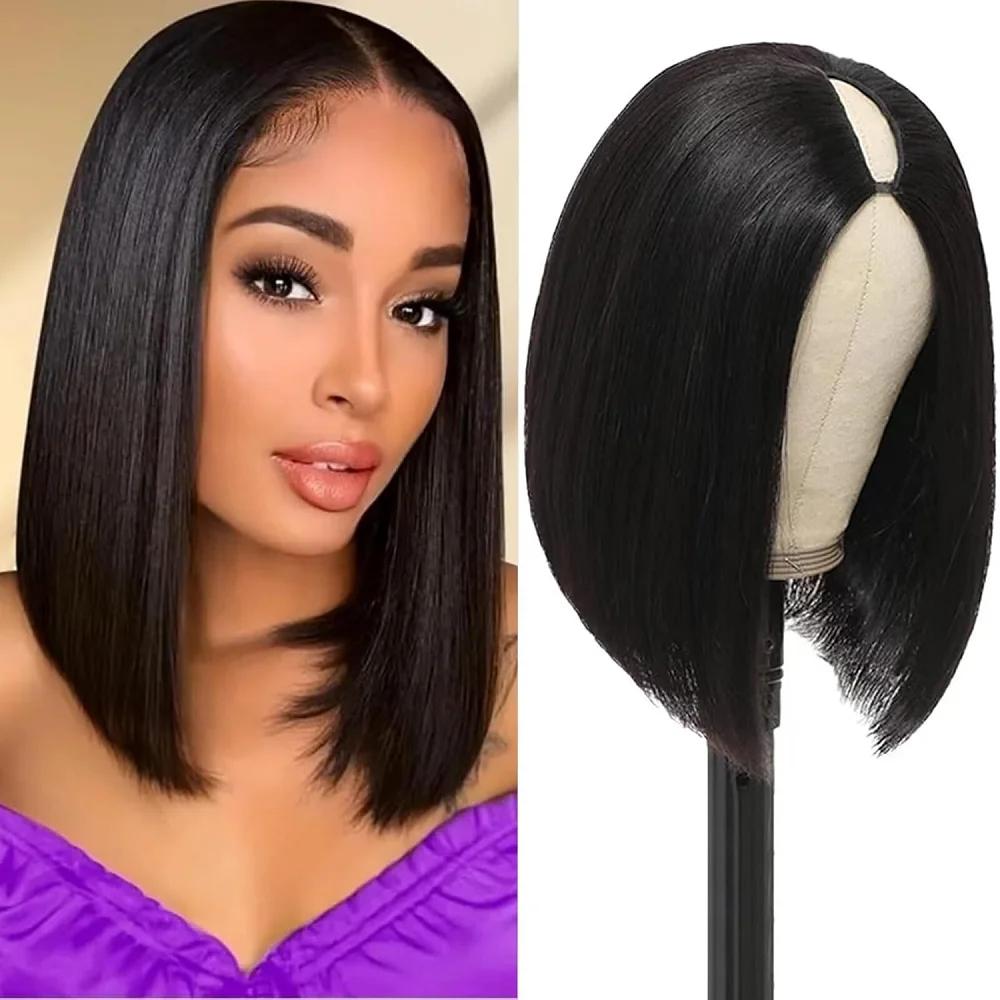 

V Part Wig Straight Bob Wigs Human Hair for Black Women Brazilian Remy Human Hair Wig U Part Wig Short Bob Wig Beginner Friendly