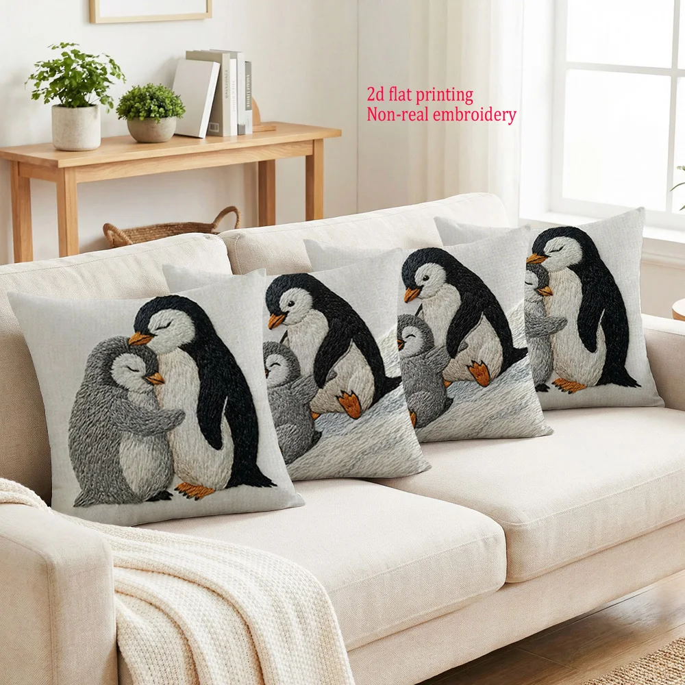 1/4pcs Cute Emperor Penguin Parent and Chick Throw Pillow Cover Home farmhouse outdoor decoration cushion cover