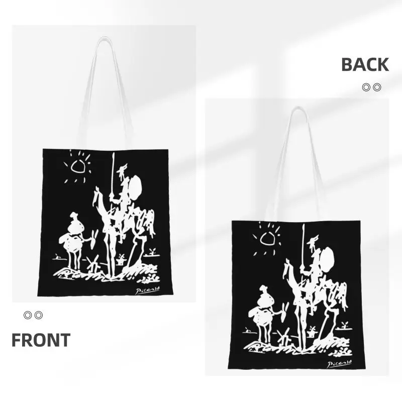 Funny Printing Pablo Picasso Don Quixote Tote Shopping Bags Reusable Canvas Shoulder Shopper Spanish Artist Handbag