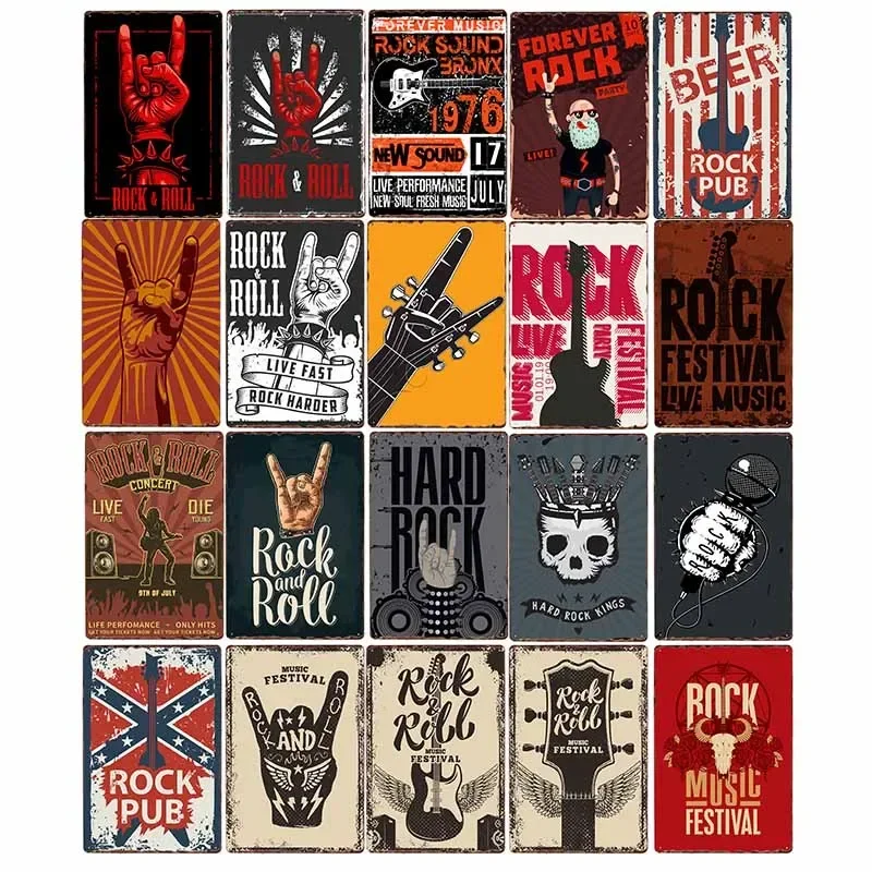 

Vintage Rock and Roll Sign Music Jazz Poster Bar Wall Decoration Metal Plaques Home Decor 20x30cm