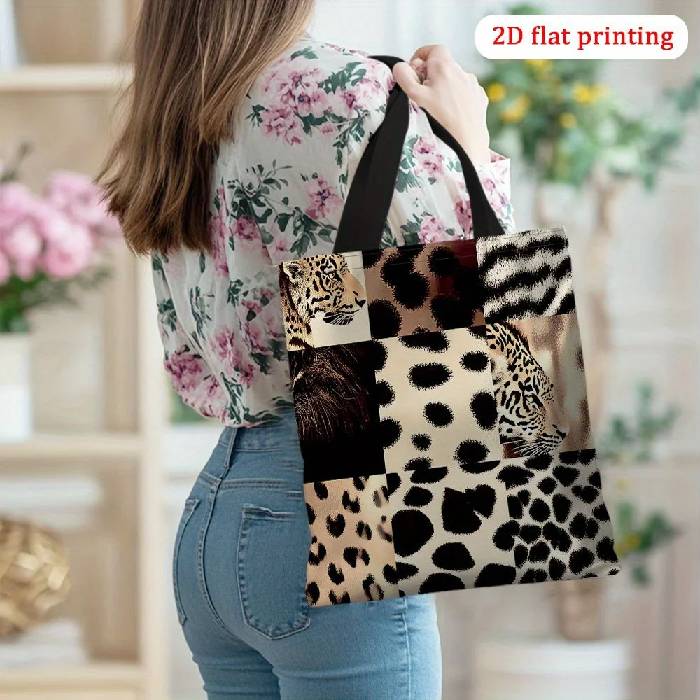 1pc Leopard Tiger Giraffe Zebra Print Tote Bag Durable Polyester Reusable Shopping Bag Women's Fashion Shoulder Pouch