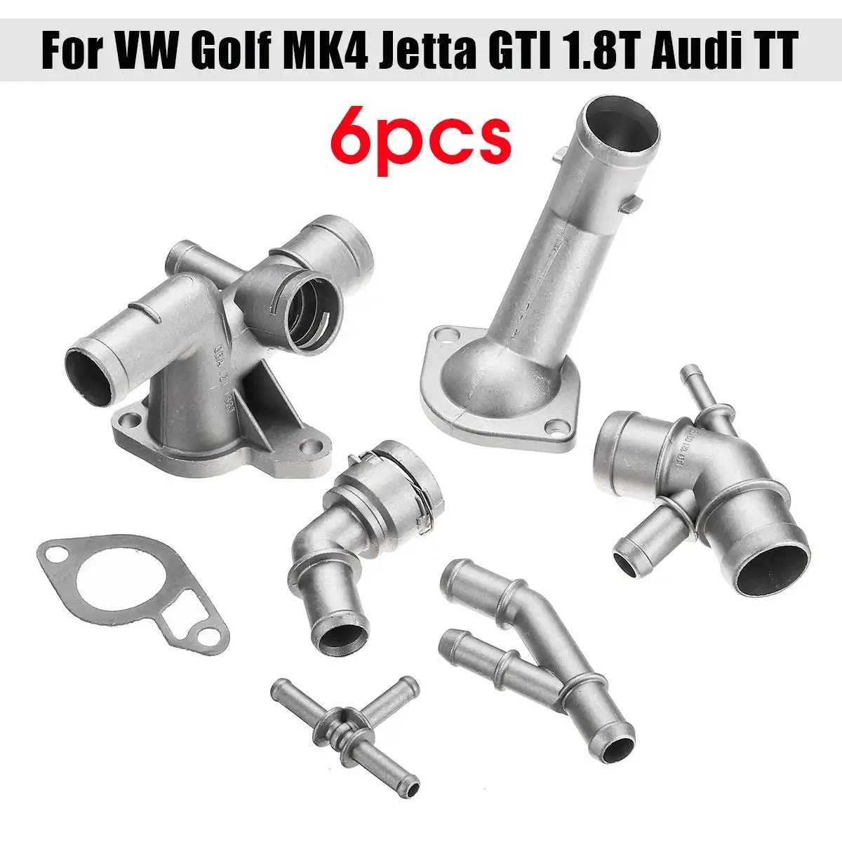 6PCS Car Aluminum Coolant Flange Upgrade Kit For VW Golf MK4 For Jetta GTI 1.8T 2000-2005 For Audi TT 2000-2002 06A121133J