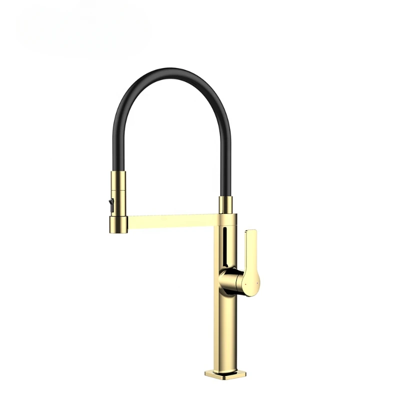 

Modern brass and silicone tube pull out 2 way luxury kitchen sink faucet brushed gold