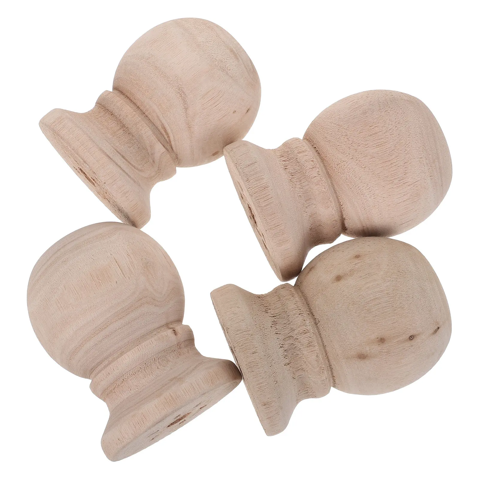 4Pcs Unfinished Solid Hardwood Wood Baluster Toppers Round Ball Finials for Staircase Railing Post Decoration Railing Post