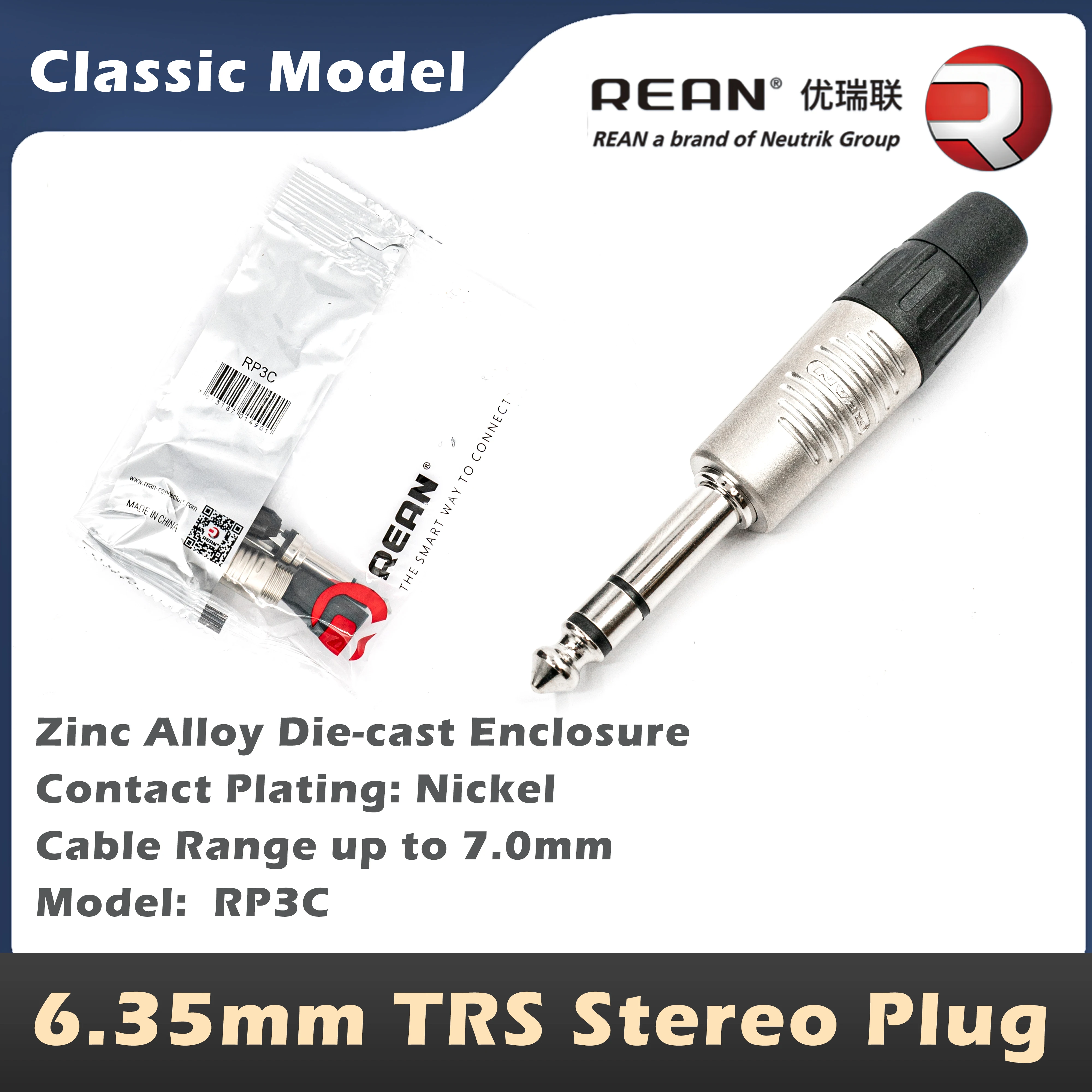 Neutrik's REAN 6,35 mm stereo TRS-audiostekker 6,35 mm mono TS audiokabelstekker 1/4 "telefoonstekker aansluitingen NYS201D NYS202D