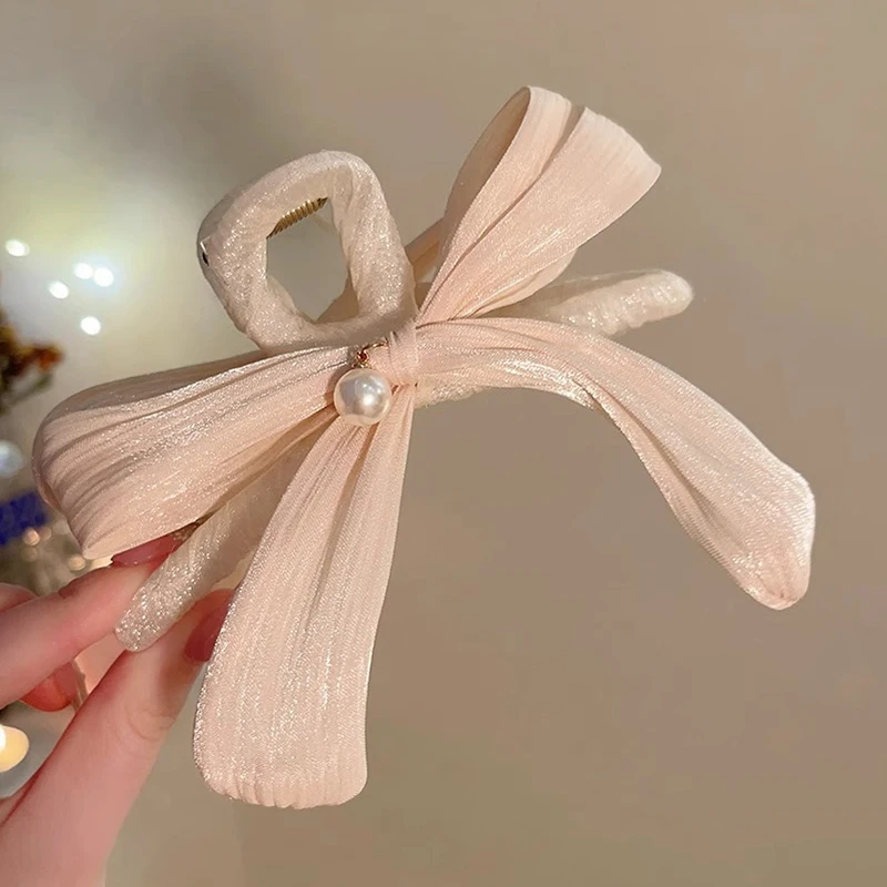 

Elegant Fashion Bowknot Hair Clip Women Girls Simple Pearl Large Shark Hair Claw Pin Hair Accessories Gift