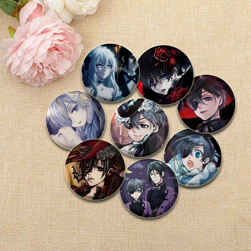 Anime Black Butler Badge Sebastian Michaelis/Ciel Phantomhive Cartoon Brooches Tinplate Pins for Fans Collect Gifts Decorative