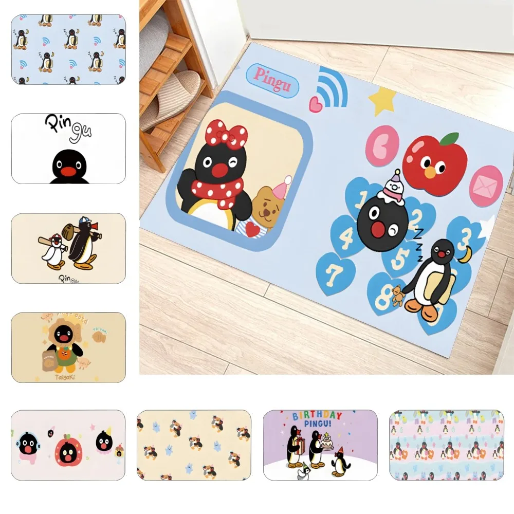 

Cute Pingu Floor Mat Graphic Printed Flannel Doormats For Bathroom Kitchen Entrance Carpet Home Decor