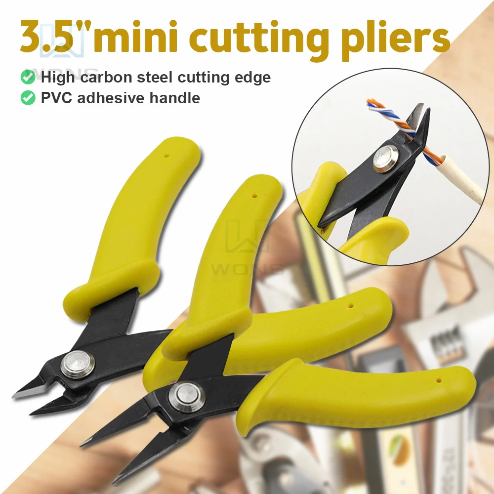 Mini Diagonal Pliers 3.5 Inch Circlip Pliers Tools Cutting Wires Insulating Rubber Handle Industrial Pliers with Lock Nipper