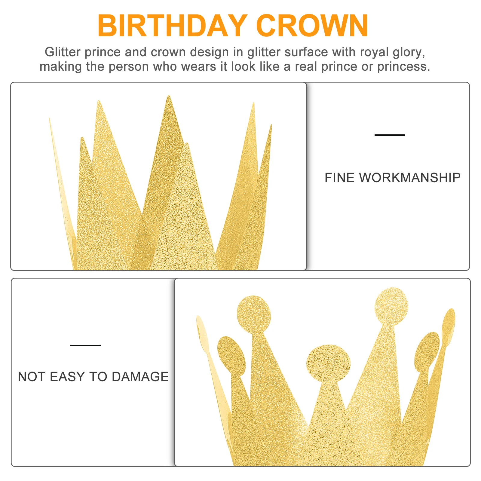 

6Pcs Glitter Birthday Crown Hats Mini Size Prince Crowns Party Headbands for Kids and Adults Party Decorations