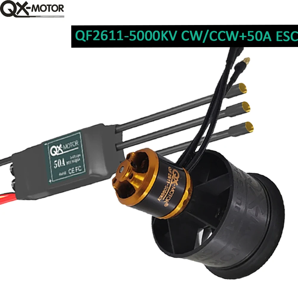 

QX-MOTOR QF2611 Brushless Motor 5000KV 50mm 12 Blades Ducted Fan EDF CW CCW With 50A ESC For RC Airplane