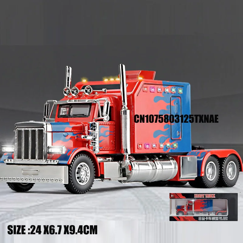 1:24 Peterbilt 389-Optimus Prime 프로토 타입 자동차 모델, 합금 트레일러 헤드, 다이캐스트 장난감, 소리와 빛이 나는 자동차 장난감