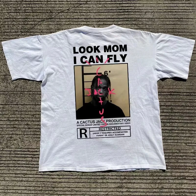 2025 Fashion Trend New Rapper Travis Short Sleeve European and American Hip Hop Rock Couple Simple Loose Cotton Printed T-shirt