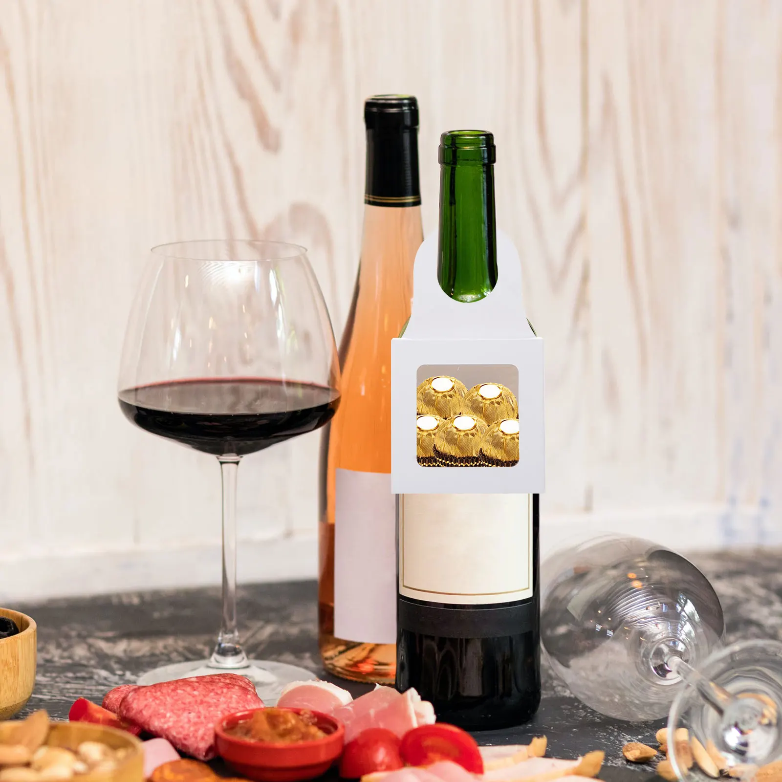 

25Pcs Wine Bottle Gift Box With Window Foldable Decorative Paper Box For Party Storage Hanging Case
