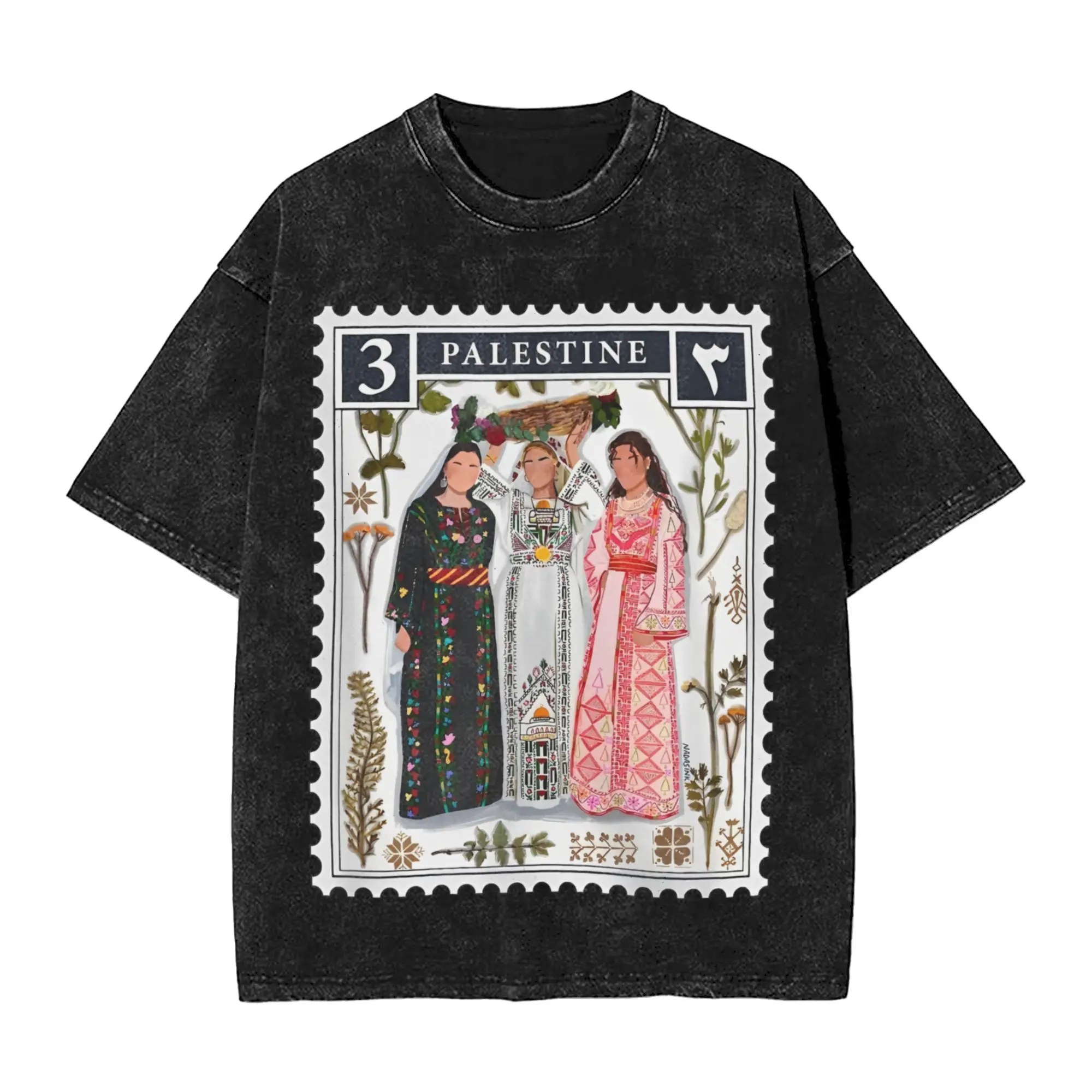 Palestine Stamp Washed T Shirt Streetwear  Vintage T-Shirts  Tees for Men Women Cotton Harajuku Printed