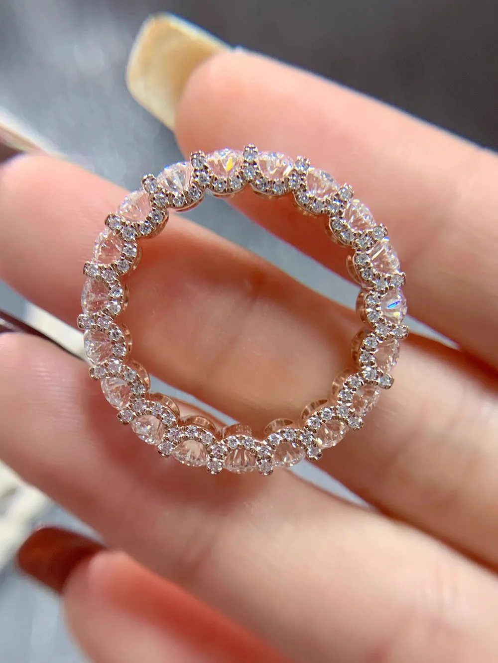 فرقة الخلود الدائري    خاتم ألماس من Lab Grown Solid14K من الذهب الوردي البيضاوي القطع الماسي CVD HPHT DEF VS كل 0.2 قيراط -0.5 قيراط #5