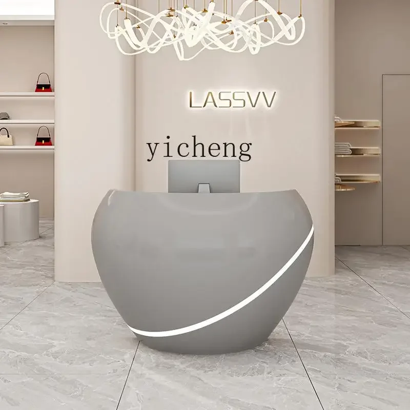 

H19- simple paint beauty salon bar counter clothing store checkout page company front desk special-shaped reception desk