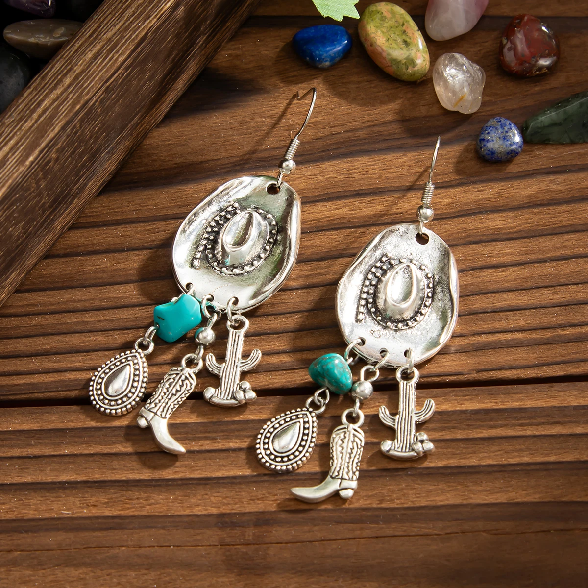 Ingemark Ethnic Retro Cowboy Hat Cactus Drop Earrings for Women New Trend Vintage Tassel Hanging Piercing Earrings Party Jewelry view 6