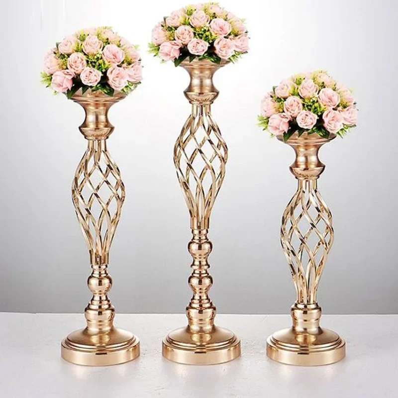 10 Stück Goldene Blumenvasen, Kerzenständer, Deko-Ständer für Hochzeiten, Partys, Events, Tischdekoration, Säulenkerzenhalter – Detail 10