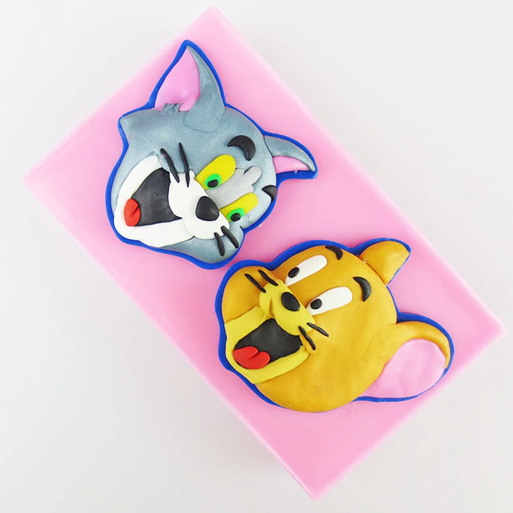 

Cat and Mouse Silicone Fondant Cake Topper Mold Mould Chocolate Candy Soaps Double Sugar Clay DIY