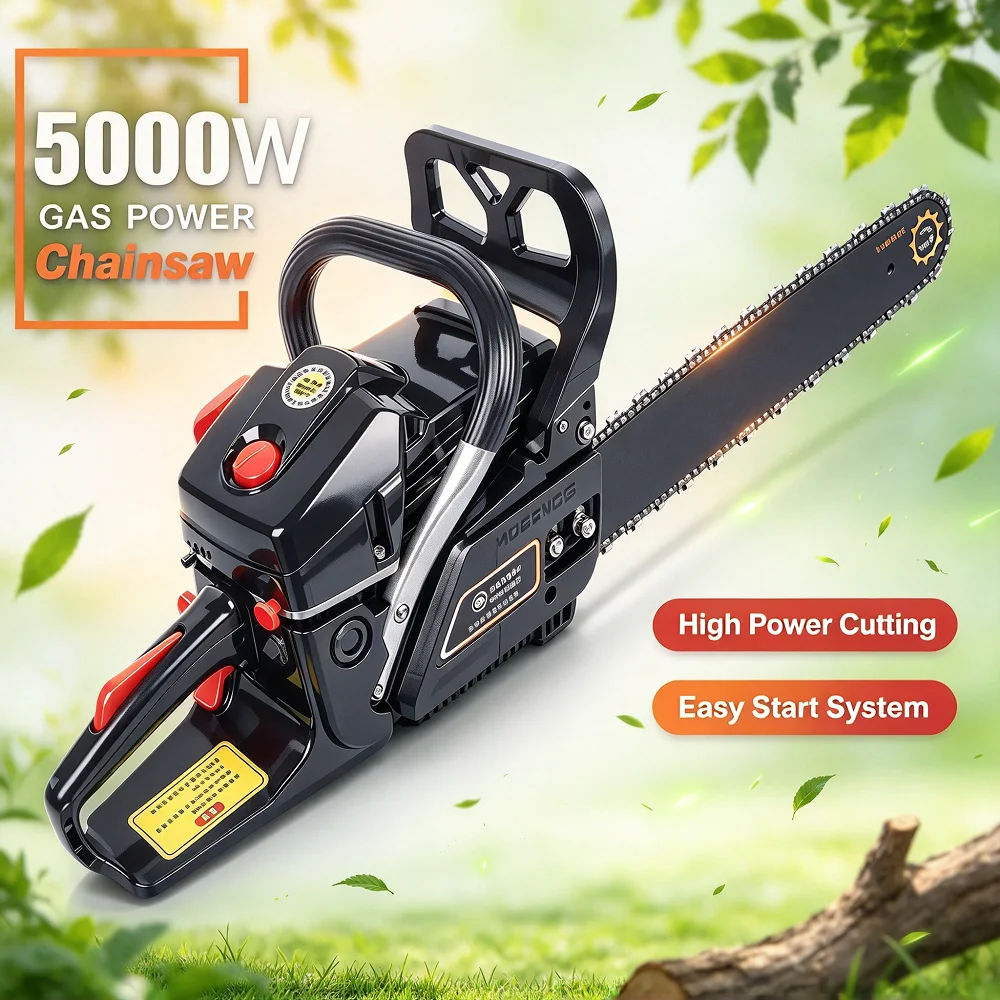 Forest Pro Petrol Chainsaw 5000W High Power 2 Stroke Handheld Cutting Tool For Wood Logging Forest And Garden Use