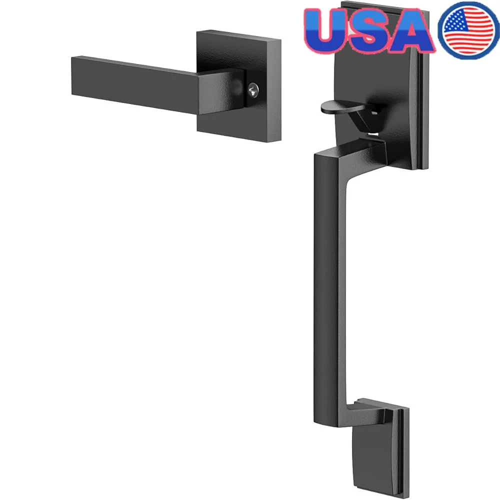 

Exterior Interior Door Handle Lower Half Handleset Single Cylinder Lever Adjustable Reversible Matte Black Zinc Alloy Easy