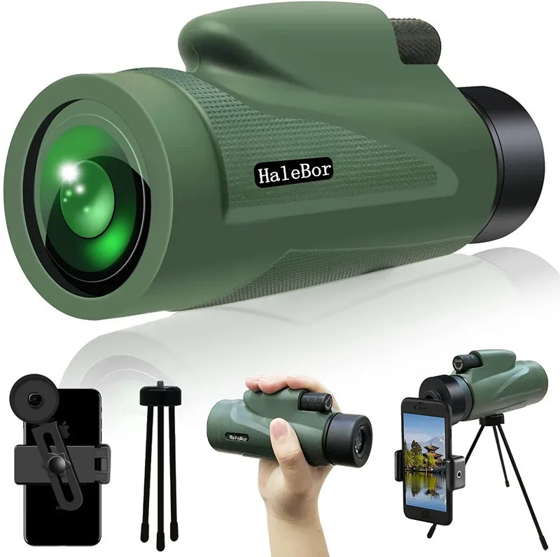 12x 50 Green Monocular Telescope High Times High Definition Bird Watching Mirror Outdoor Mountain Climbing Camping