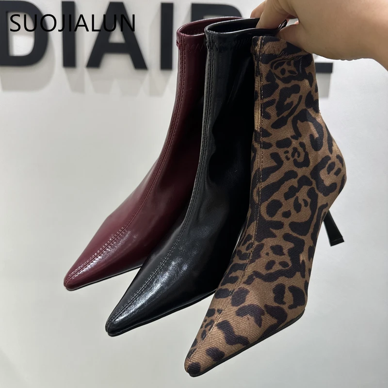 SUOJIALUN 2024 Winter New Brand Women Ankle Boots Fashion Pointed Toe Ladies Elegant Short Boots Thin High Heel Dress Chelsea P