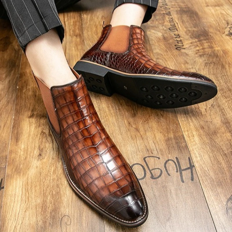 

Men's Chelsea Boots Luxury Pointed-toe Ankle Boots Men Trendy High Quality Leather Shoes Business Dress Boots Big Size Men Shoes