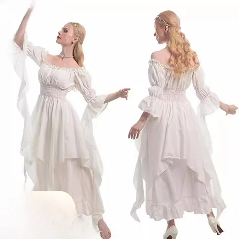 Średniowieczny Halloween Cosplay Revival Długa suknia damska wiązana w talii, etniczny kostium sceniczny z motywem węzłów, tradycyjny Ch...