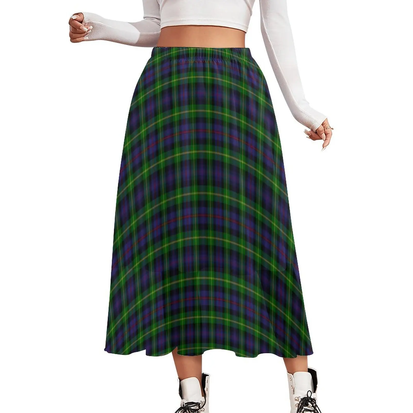 Vintage Plaid Skirt Green And Blue Trendy Long Skirts High Waist Graphic Korean Fashion Casual Skirt 2XL 3XL 4XL