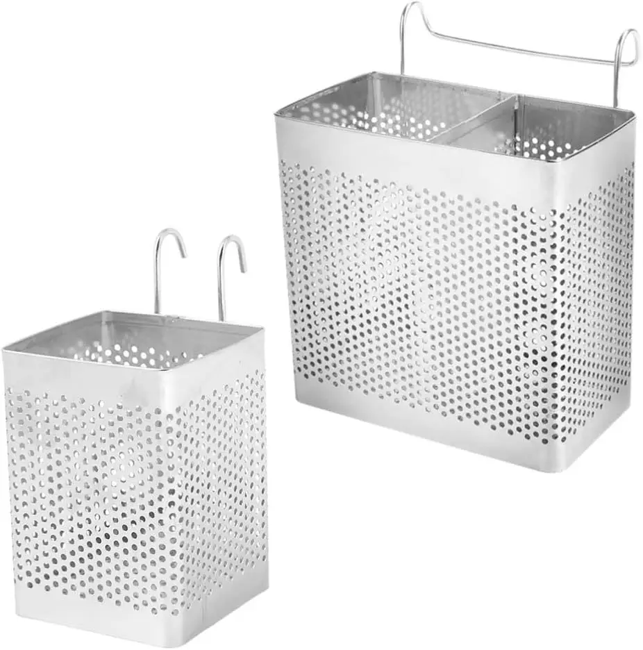 2Pcs Kitchen Utensils Holder Stainless Steel Chopstick Holder Silverware Drainer Basket Chopstick Hanging Container Kitchen Supp