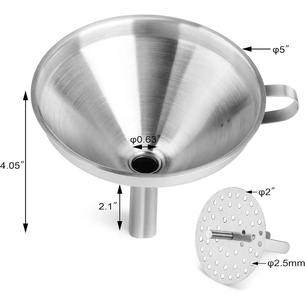 Service de restauration Entonnoir en acier inoxydable, filtre/filtre amovible, 5", argent