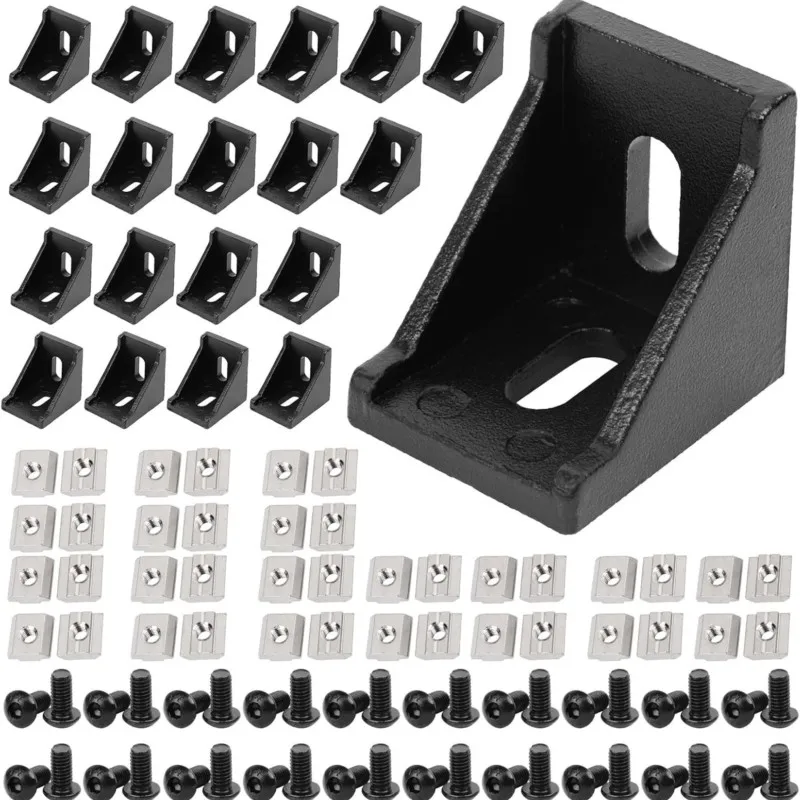 3030 Aluminum Profile Connector Set 20pcs 3030 Corner Bracket + 40pcs M6x12mm Hex Socket Cap + 40pcs 30 Series M6 T-slot Nuts 3d