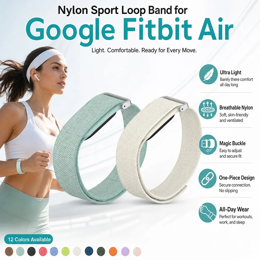 Woven Nylon Watch Strap for Google Fitbit Air Adjustable Breathable Comfort Replacement Band Accessory for Google Fitbit Air Use