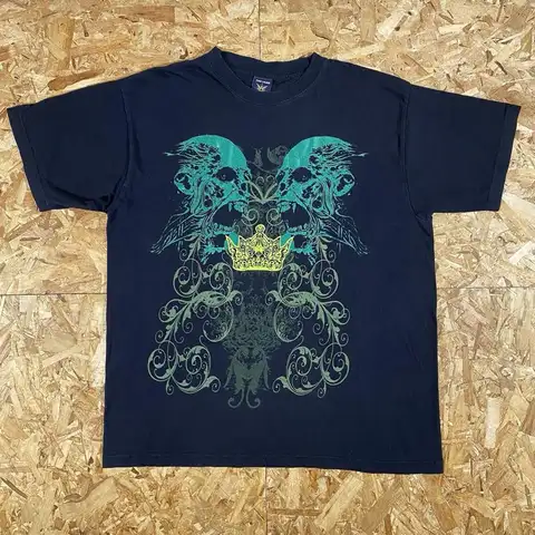 Vintage Y2K Green Skulls Crown Jesse Pinkman Style Black T Shirt Size 2XL