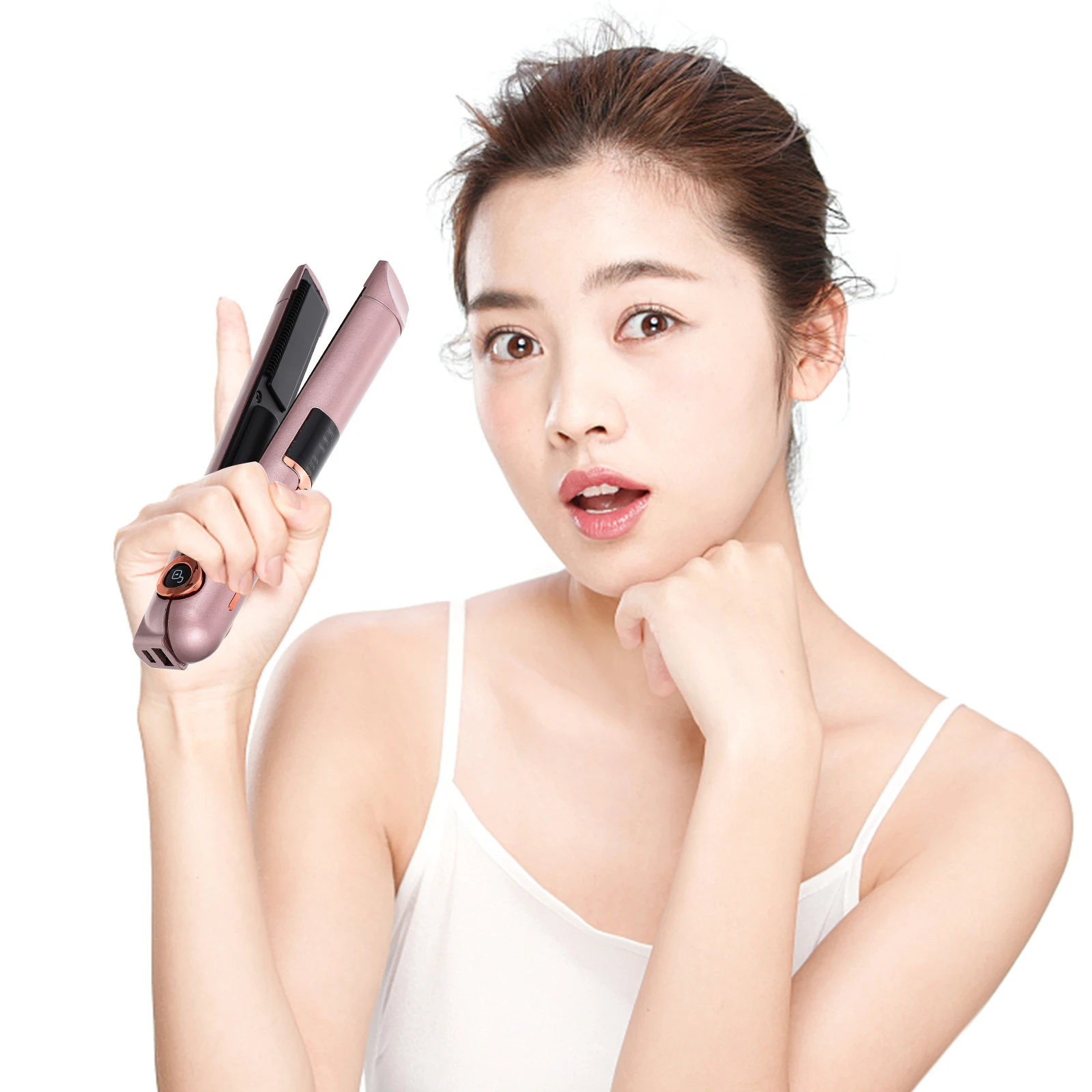 

Пластиковый выпрямитель для волос, бигуди 2-в-1, портативный инструмент для укладки с регулируемой температурой для путешествий, домашнего использования, профессиональные волосы