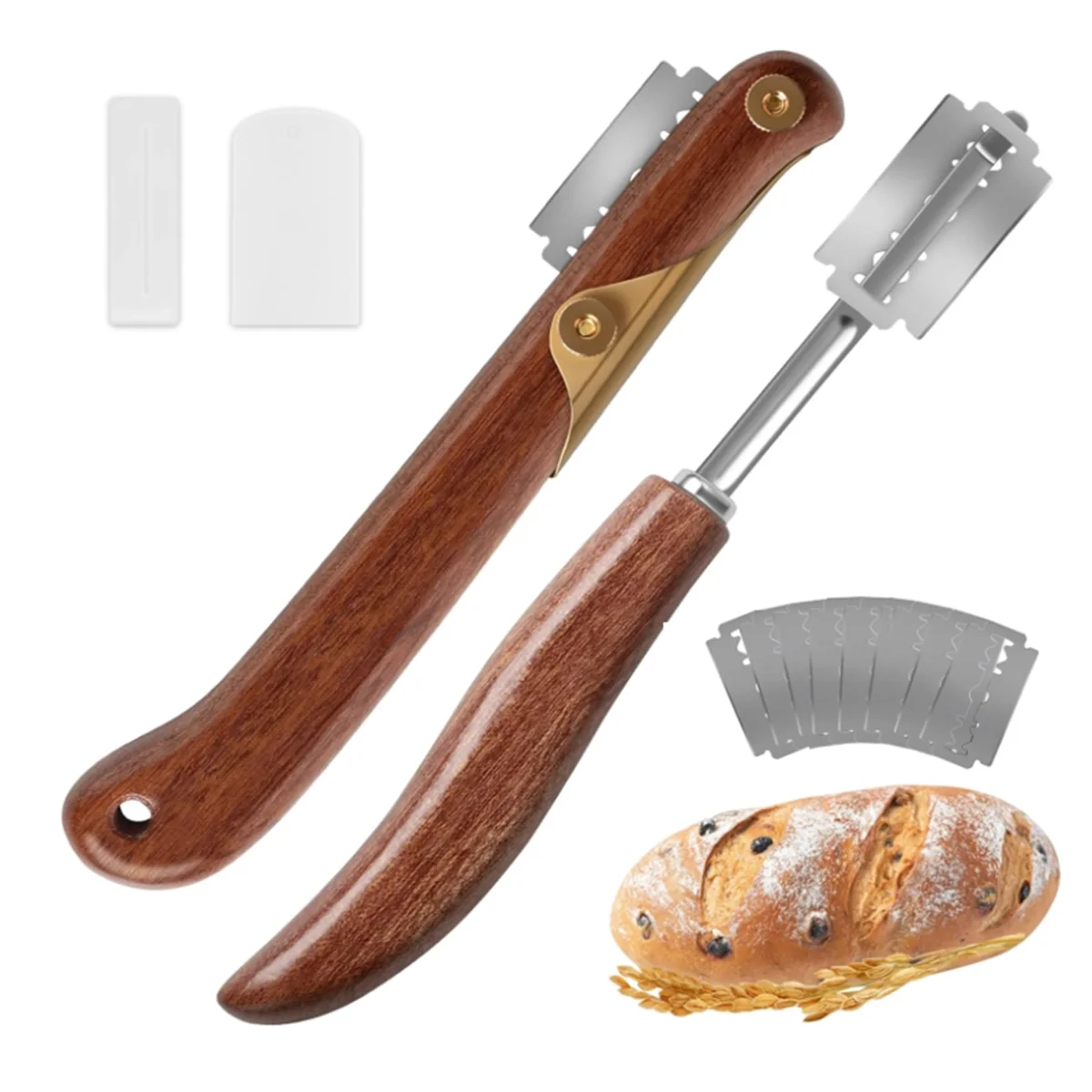 2Pcs Bread Lame Tool Knife Sourdough Scoring Tool with 10 Pcs Replaceable Blades Wooden Handle Lame Slashing Tool HY