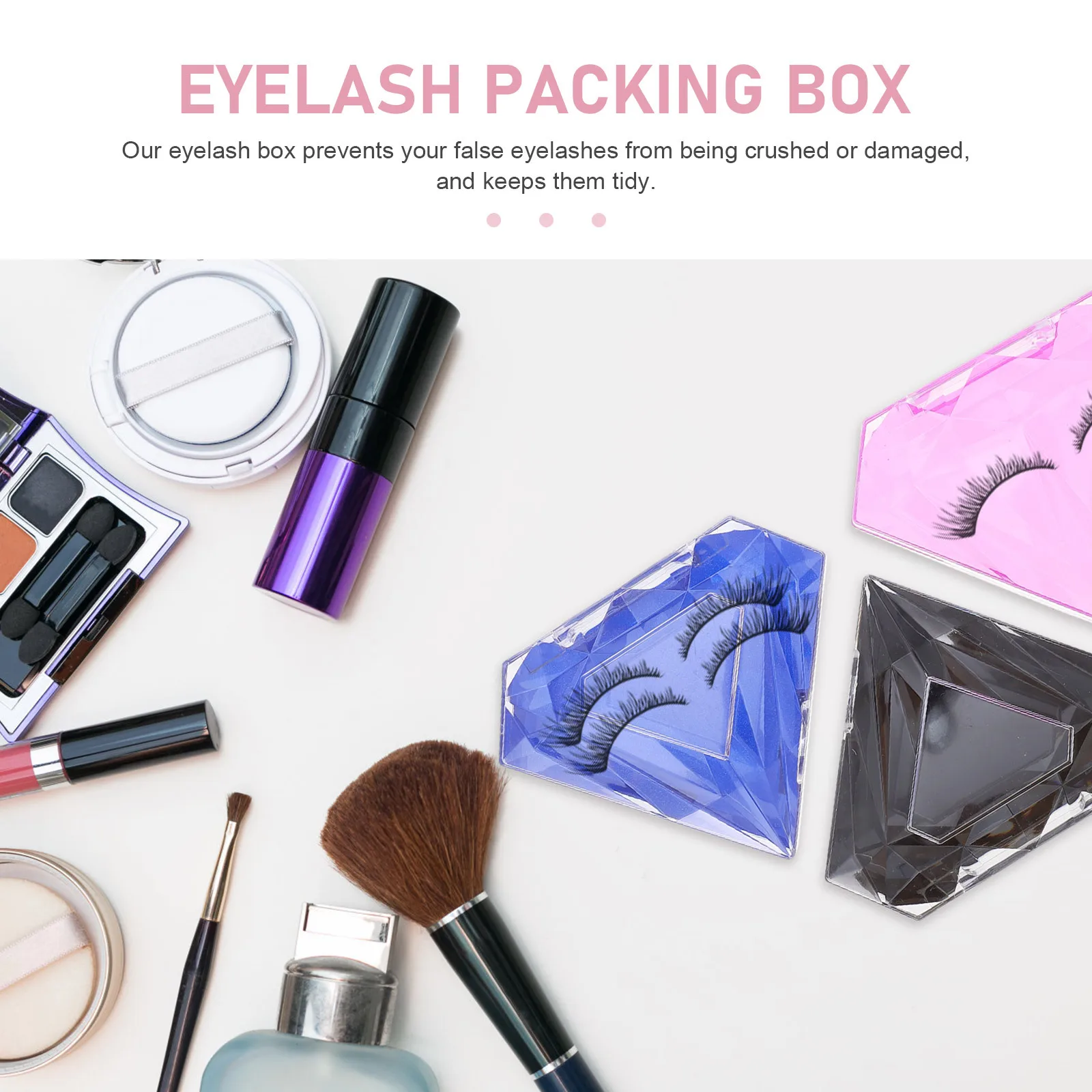 3개 세트 다이아몬드 모양 속눈썹 케이스 컬러풀한 속눈썹 보관함 정교한 디자인 손상 방지 메이크업 정리함 선물용 속눈썹 케이스