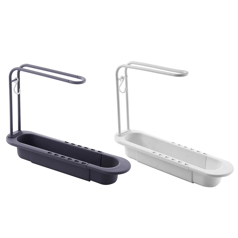 

Telescopic Sponge Soap Holder with Dishcloth Hanger Storage Drain Basket Sponge Drainer Sink Tray for Home Kitchen