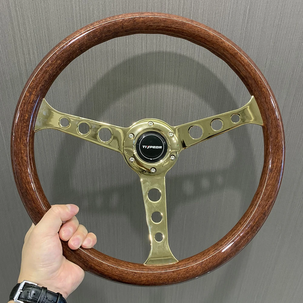 Tiypeor Universal 380 Solid Wood Brown Vintage Game Racing ABS Steering Wheel