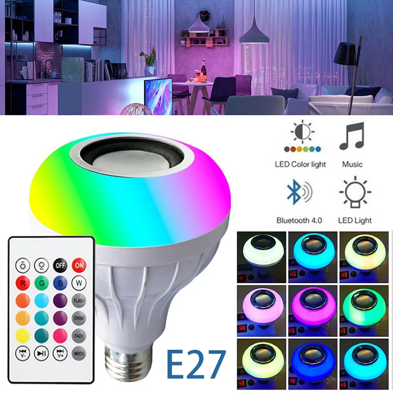 2023 New 12W Wireless Bluetooth Music Led Bulb RGB Colorful E27 APP Remote Control AC100V-265V Light Bulbs