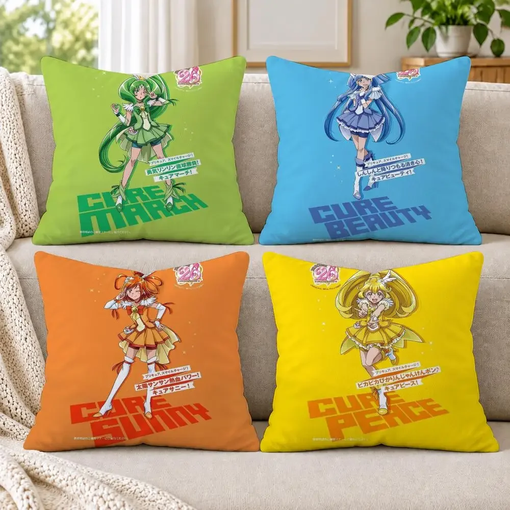 Cartoon S-Smile P-Precures Cushion Cover Short Plush Double-Sided Printing Sofa Bedroom Living Room Throw Pillowcover Home Decor