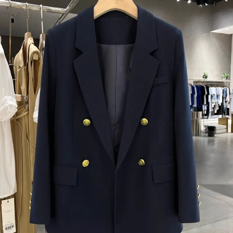 New Women's Jacket Suit Commute Solid Color Premium Double-breasted Lapel Loose New Office Worker Coat Women Outwear
