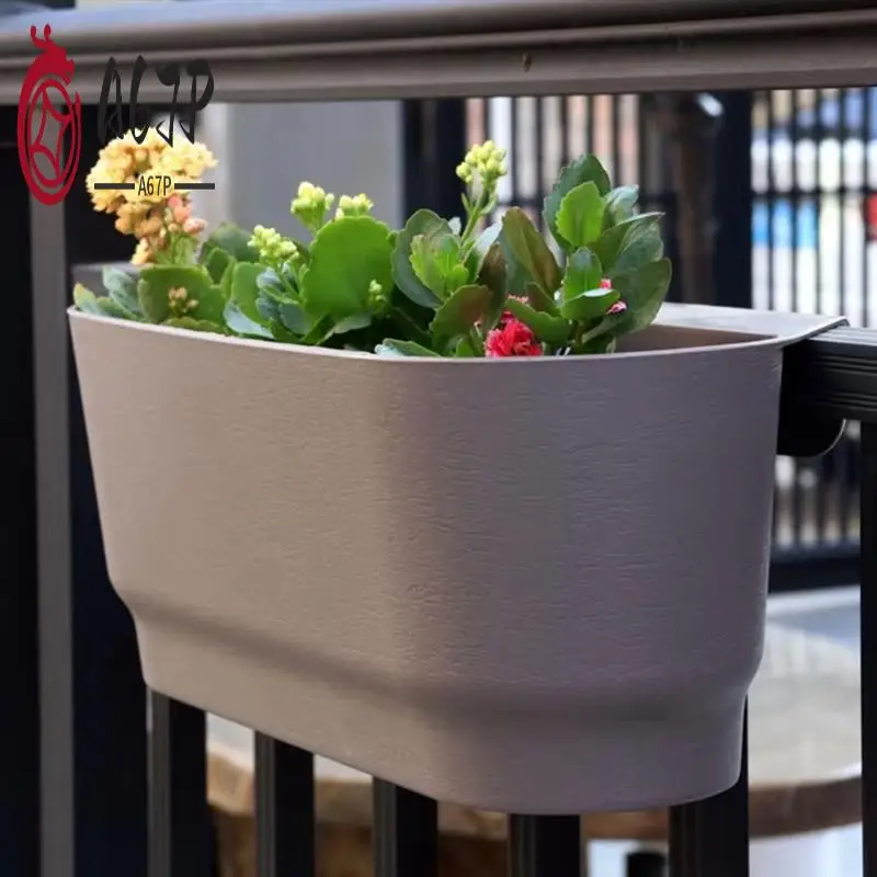 A67P-سلال معلقة على الحائط شبه دائرية على شكل زهرة أواني بلاستيكية مناسبة لسياج الشرفة والحديقة والخارجية والداخلية #1