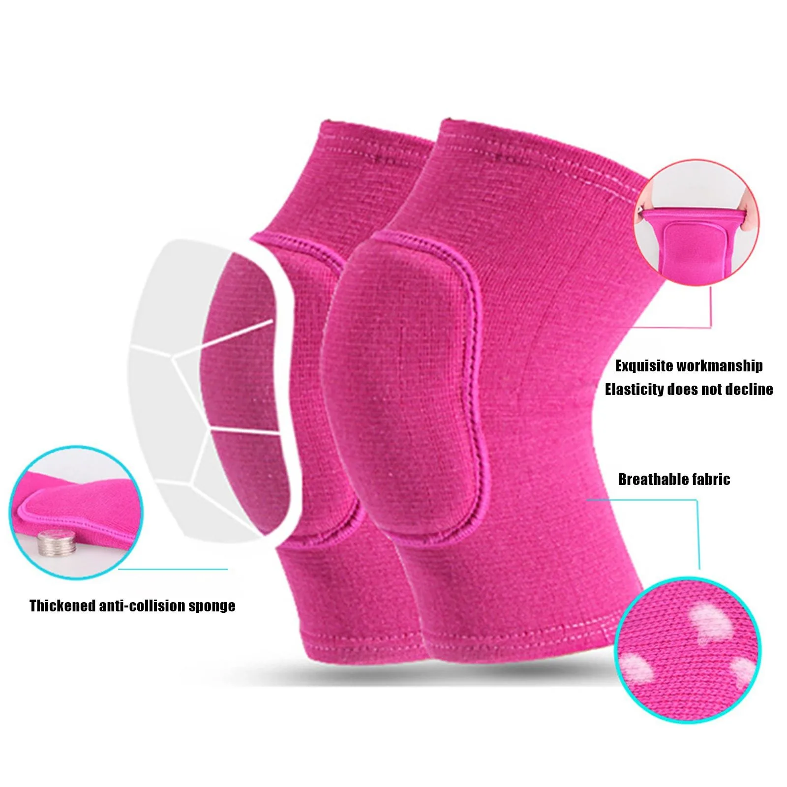 2 Stück Sport-Kompressions-Knieschützer, elastischer Knieschutz, verdickter Schwamm, Kniebandage, Unterstützung für Tanzen, Workout, Training – Detail 12