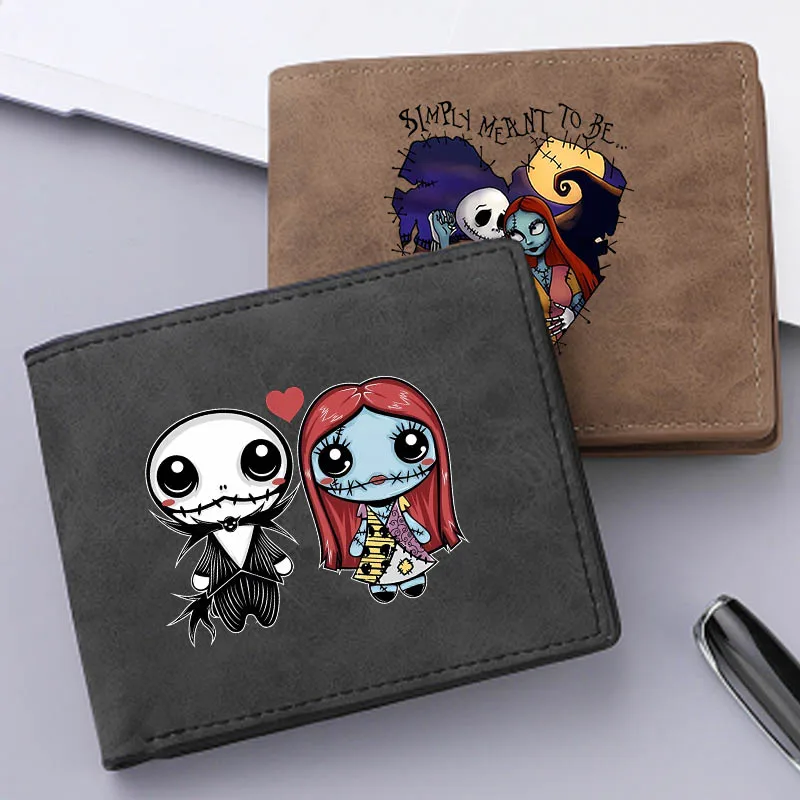 

Disney The Nightmare Before Christmas Jack Sally Men's Wallet Leather Credit Card ID Coin Purse Business Foldable Zipper Wallet