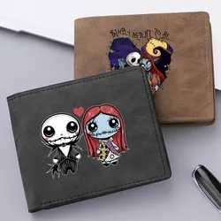 Disney The Nightmare Before Christmas Jack Sally Men's Wallet Leather Credit Card ID Coin Purse Business Foldable Zipper Wallet